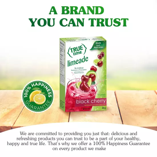 TRUE LIME Black Cherry Limeade Drink Mix (10 Packets) | Made from Real Limes | N