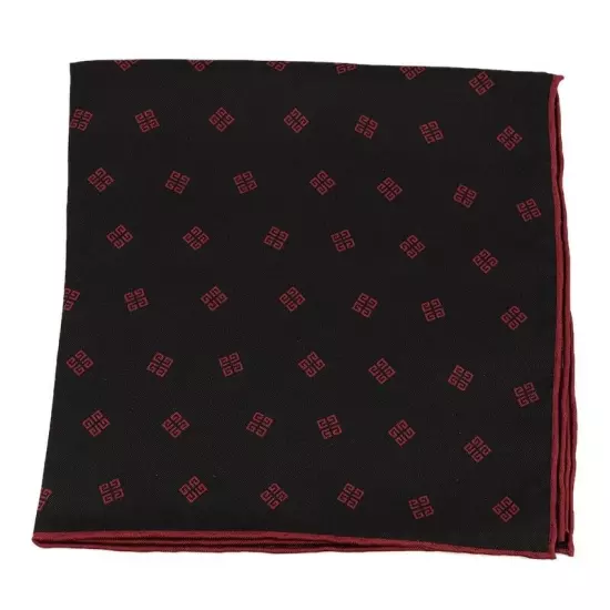 GIVENCHY Mens Black Burgundy LOGO Silk Pocket Square Italy NWOT