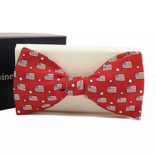 VINEYARD VINES Mens Red FLAGS STARS Silk Pre-tied Bow Tie USA NWT