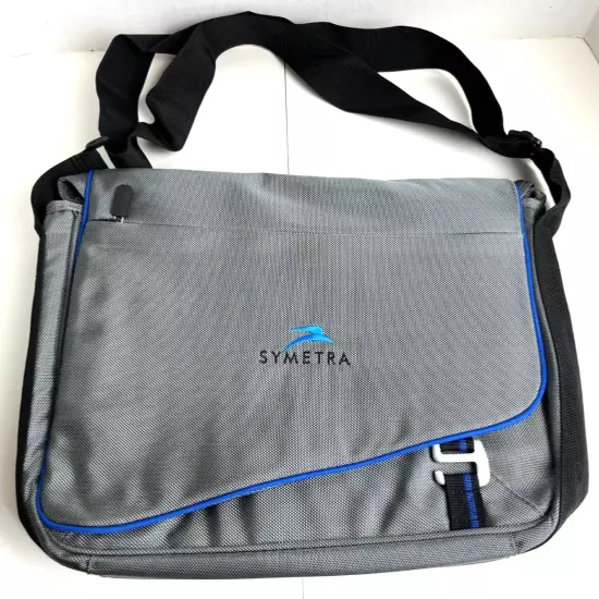 Symetra Gray Blue Laptop Computer Ipad Bag Pockets Shoulder Strap NEW