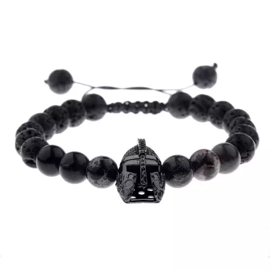 Charm Men Spartan Helmet Warrior Bracelet Natural Lava Stone Ajustable Bracelets