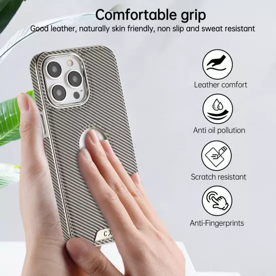 For iPhone 16 Pro Max 15 14 13 12 11 Carbon Fiber Magnetic Plating Mag-Safe Case