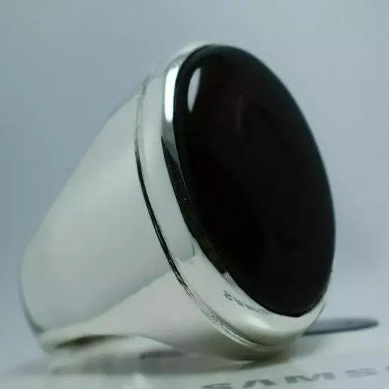 Big Agate Sterling Silver Ring - Mens Black Blood Red Yemeni Aqeeq