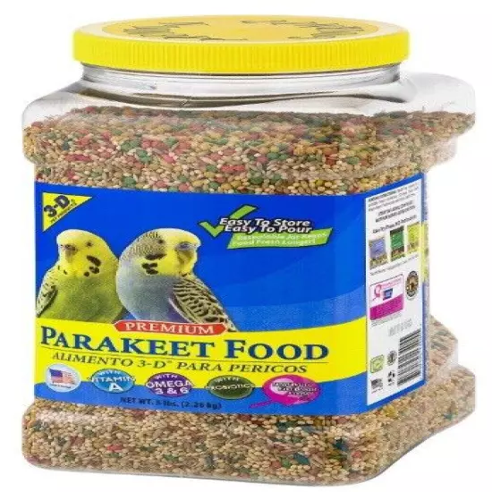 NEW 3-D Pet Products Premium Parakeet Bird Food, Seeds; 5 lb. Jar