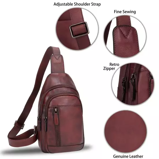 Genuine Leather Sling Bag Chest Shoulder Pack Crossbody Casual Daypack Vintag...