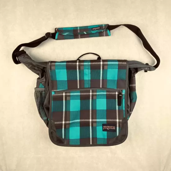 JANSPORT Blue Plaid Laptop Messenger Bag Shoulder Strap School