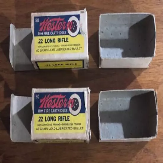 (2) Vintage 1943 Western .22 Long Rifle EMPTY Bullet Boxes