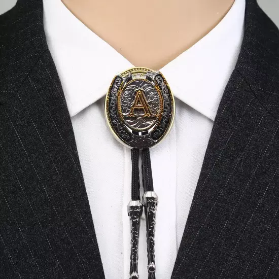 Vintage Bolo Tie Western Cowboy U-shaped letter A Necklace PU Rope Alloy Party