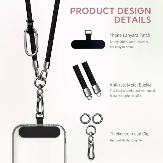 Phone Lanyard Crossbody, 4× Pads,1× Phone Wrist Strap,1× Adjustable Finger Strap