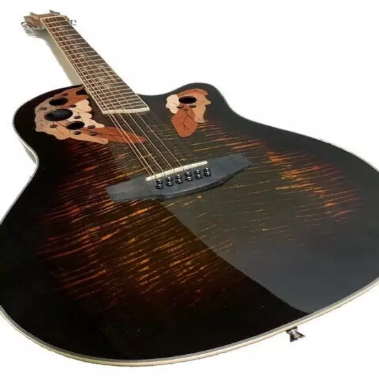 NEW 12 STRING FLAMED ACOUSTIC/ELECTRIC OVAT. STYLE ROUND BACK GUITAR