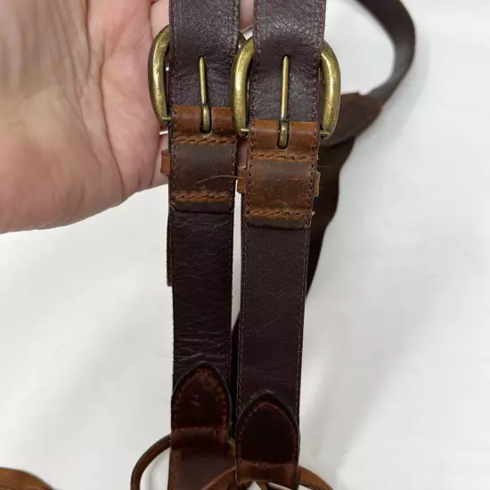 Vintage Eddie Bauer Brown Leather Button-On Suspenders Buckle Made In USA