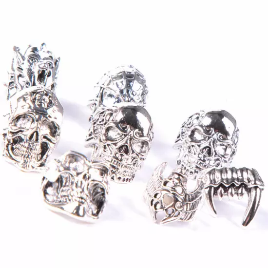 Wholesale 20pcs Skull Silver Biker Punk Party Gifts Fashion Jewelry Men's Rings