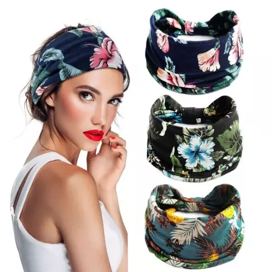 BOHO Wide Women Stretch Headband Turban Sport Yoga Knotted Hair Band Head Wrap N