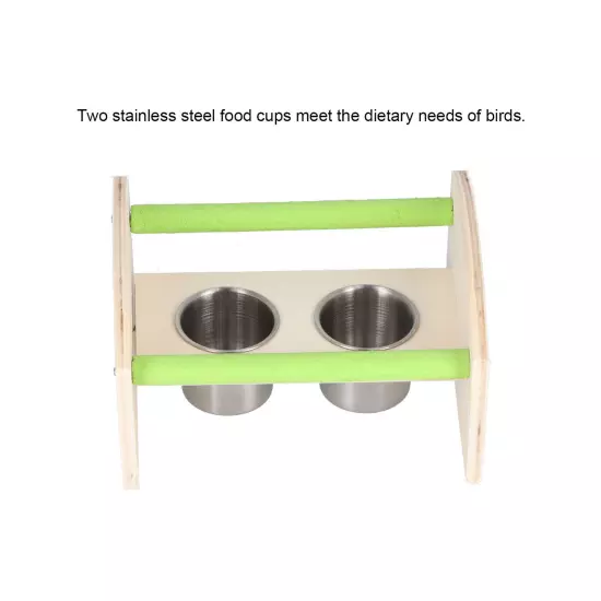  Wood Stand With 2 Stainless Steel Feeding Cup Playstand Training