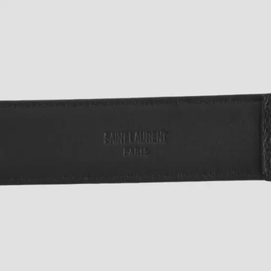 SAINT LAURENT Grain De Poudre YSL-LOGO CASSANDRE Women's SKINNY Belt 85cm US34