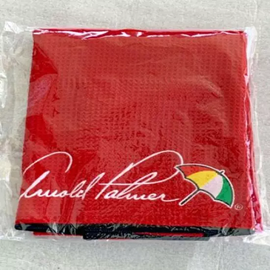 ARNOLD PALMER EMBROIDERED UMBRELLA & SIGNATURE LOGOS RED CADDY TOWEL 