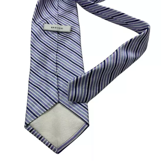 BREUER White/Purple Striped Silk LUXURY Tie HANDMADE ITALY