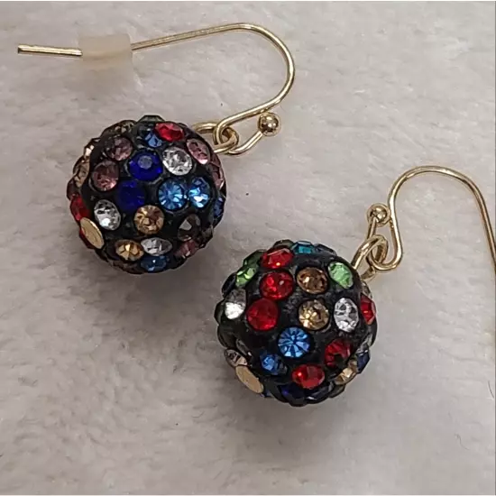 Multicolor Rhinestone Disco Ball Dangle Earrings