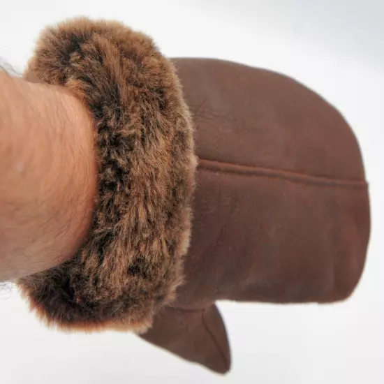 REAL GENUINE 100% SHEEPSKIN SHEARLING LEATHER MITTENS UNISEX WHISKEY BROWN S-2XL