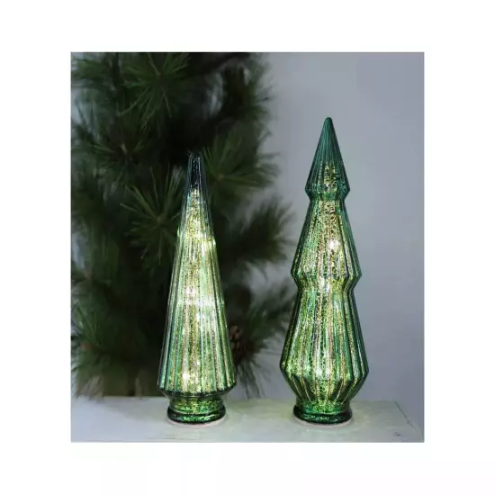 Christmas Mercury Pleated Glass Tabletop Light Up Tree Figurine Table Lamp Decor