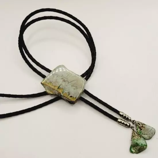 Blue Gemstone Bolo Tie - Gifts for Him Leather Cowboy Necktie