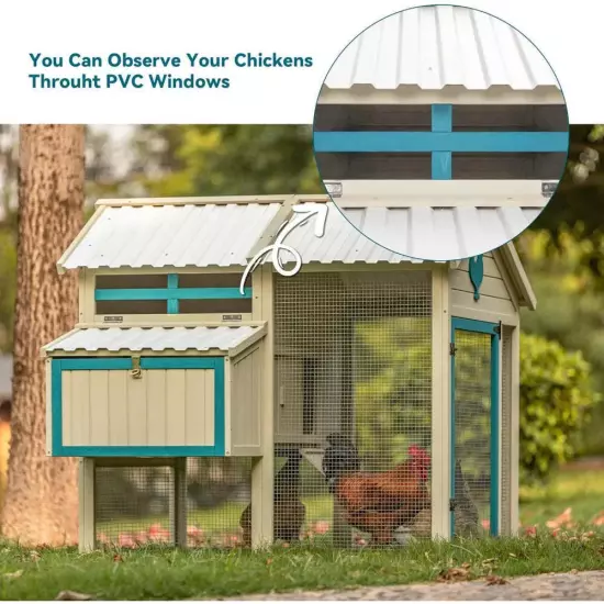 "Spacious Chicken Coop for 6-8 Chickens, Waterproof PVC Roof, Removable Tra