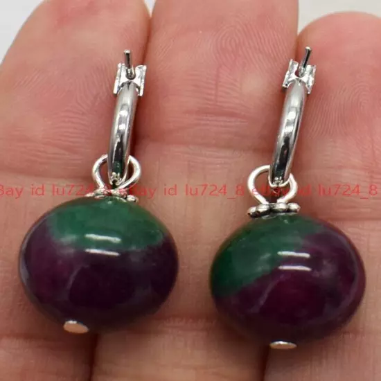 8/10/12mm Natural Multicolor Gemstone Round Beads Silver Leverback Earrings