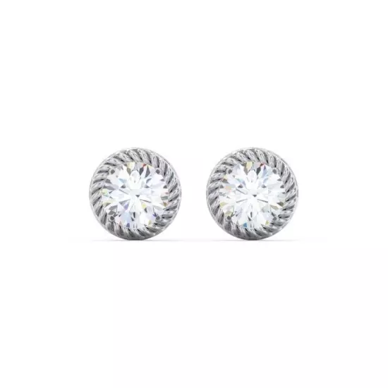 Bright White Round Cut Moissanite Twisted Rope Stud Earrings In 10K White Gold