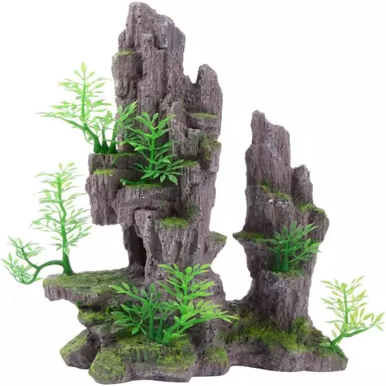 Aquarium Decorations - Mountain View Stone Ornament Artificial Tree Rock Cave Mo