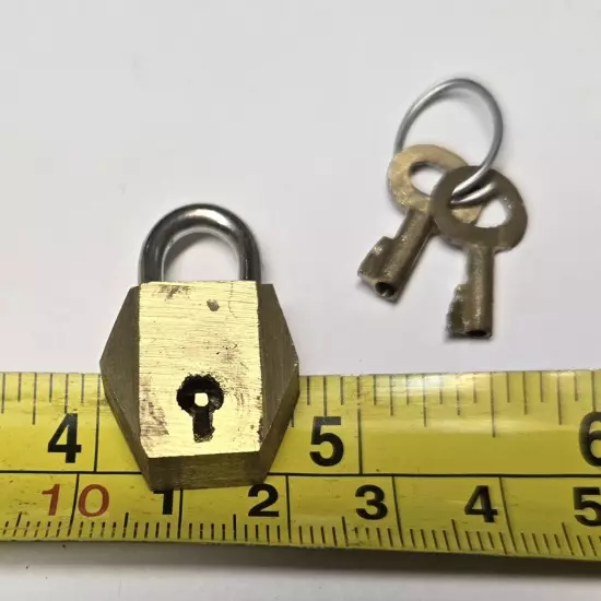 Solid Brass Mini Lever Lock Padlock With Skeleton Key. Tiny 15 mm Made In India.