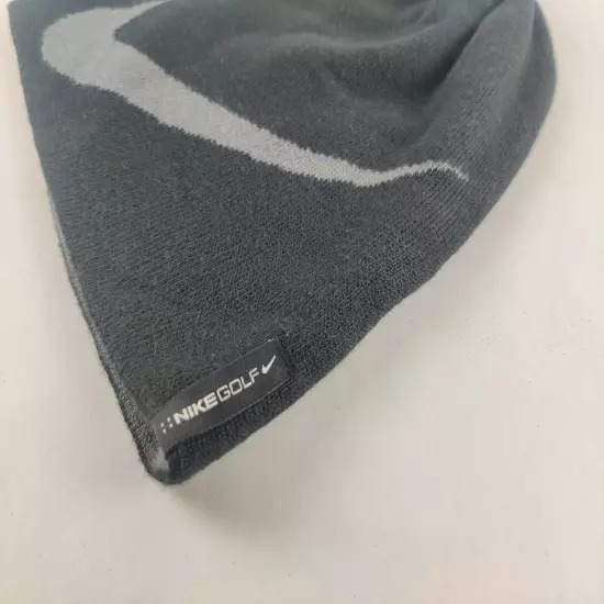 Nike Golf Beanie Hat One Size Black Reversible Swoosh Knit Winter