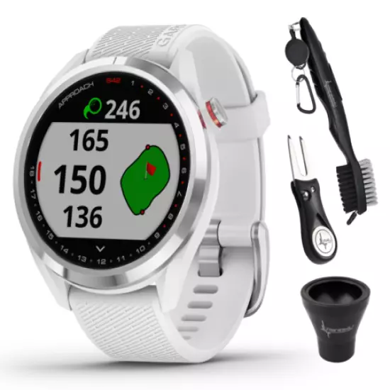 Garmin Approach S42 Polished Silver GPS Golf Watch with All-In-One Golf Bundle