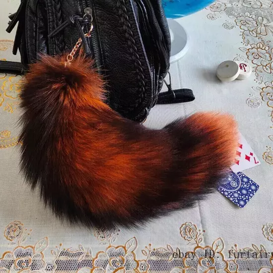 16"-18" Real Fox Fur Tail Keychain Bag Charm Purse Pendant Costume Cosplay Toys