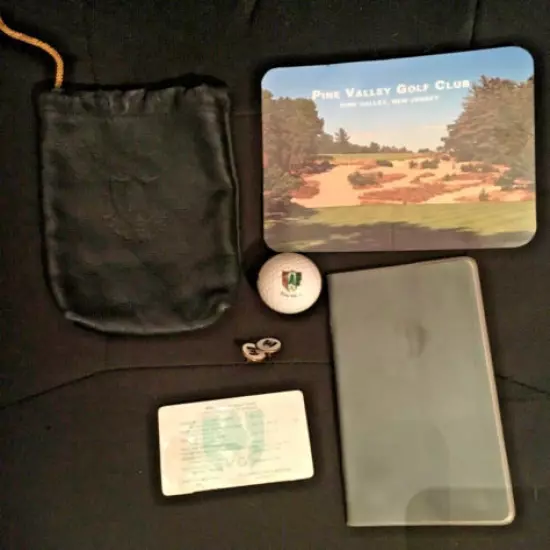 PINE VALLEY..YARDAGE BOOK, TEE POUCH, BALL MARKERS, CALENDAR, LOGO BALL !