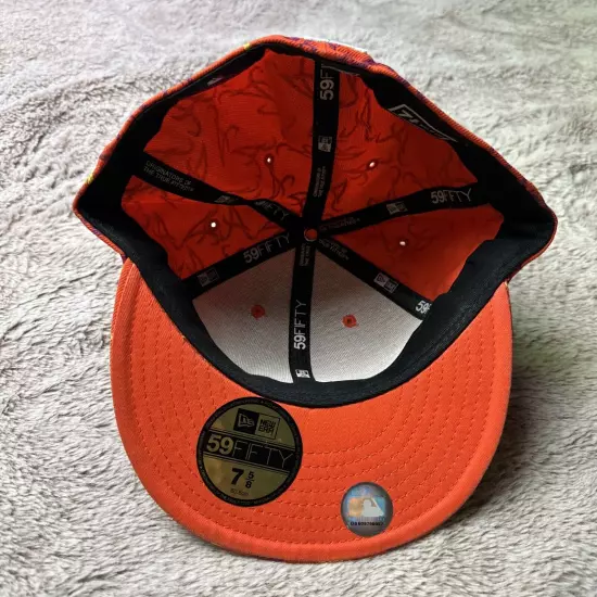 Atlanta Braves Hat New Era 59Fifty All Over Print Baseball Cap Orange 7 5/8 New