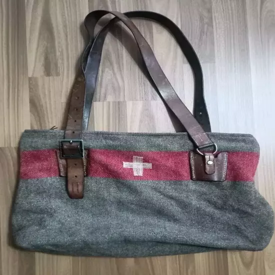 Swiss travel, shopping bag made of army blanket and leather belts