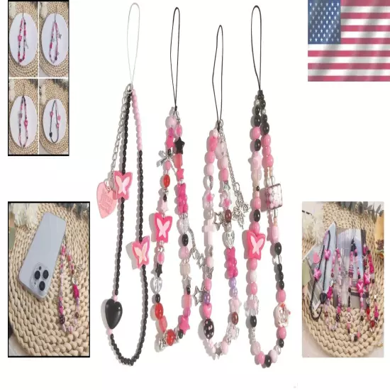 Cute 4-Piece Phone Charms Set - Durable Acrylic Lanyards for Fashionable Decor