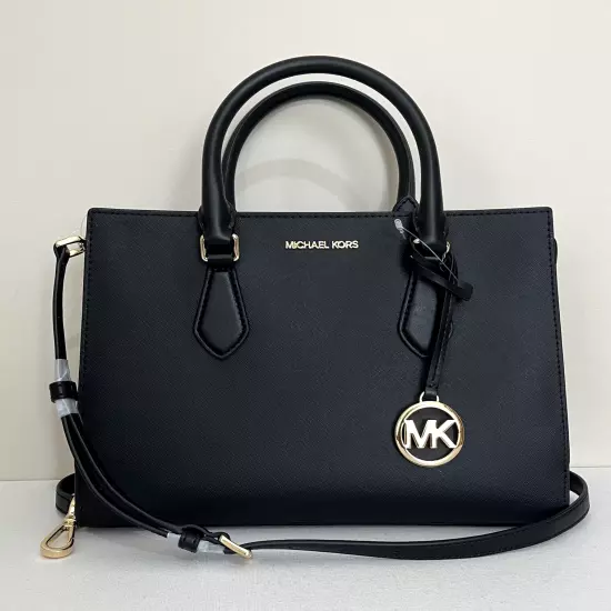 New Michael Kors Sheila Medium Saffiano Vegan Leather Satchel Black