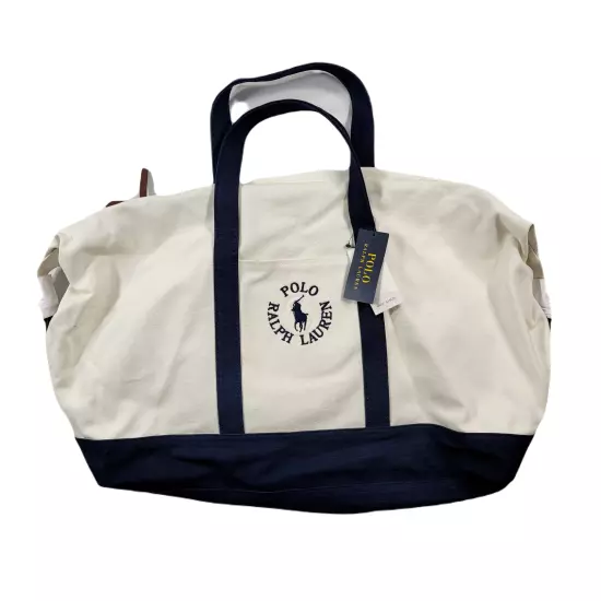 Polo Ralph Lauren Canvas Duffel Mens Shoulder Strap Leather Embroidered $248