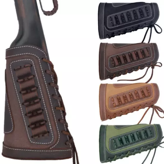 Shotgun & Rifle Shell Holder Leather Canvas Gun Buttstock Ammo Holder Universal