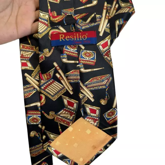 Resilio Tie Men’s 100% SILK Cigar Prints Boxes Red, Black Gold, Novelty Tie