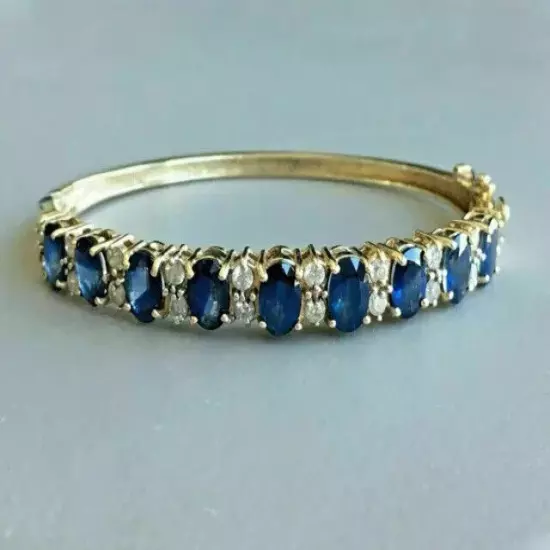 8Ct Oval Cut Lab Created Sapphire Diamond Women's Bangle 14K Yellow Gold Plated