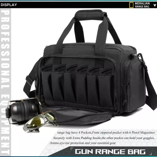 Range Bag -Tactical Gun Range Bag for Handguns,Pistols and Ammo.Padded Shooting