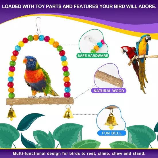 Bird Perch Parakeet Chewing Toys 7PCS - Parrot Cage Accessories Stuff, Natural W