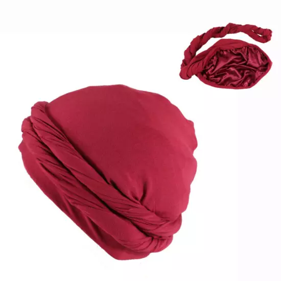 Mens Turban Head Wrap Satin Lined Head Scarf Elastic Headband Caps Halo Hijab