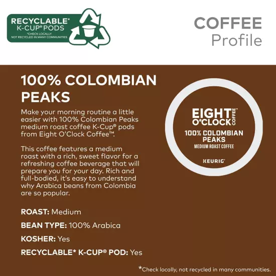 Colombian Peaks Keurig Single-Serve K-Cup Pods, Medium Roast Coffee, 96 Count