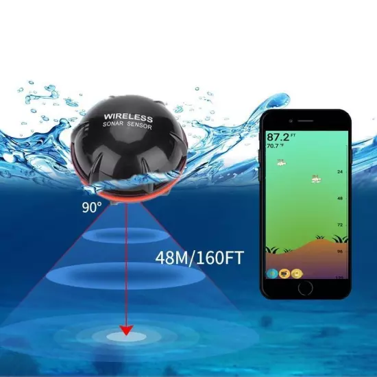 Xa02 Wireless Bluetooth Smart Sonar Fish Finder 48m/160ft Fish Finder Portable