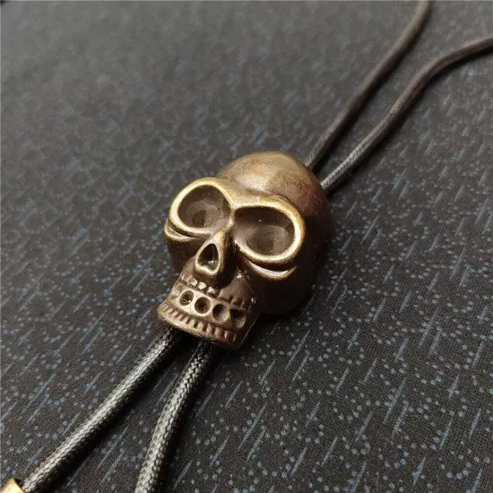 Mens BOLOTie Vintage Bronze Skull Necklace Wedding Alloy Wax Rope Western Cowboy