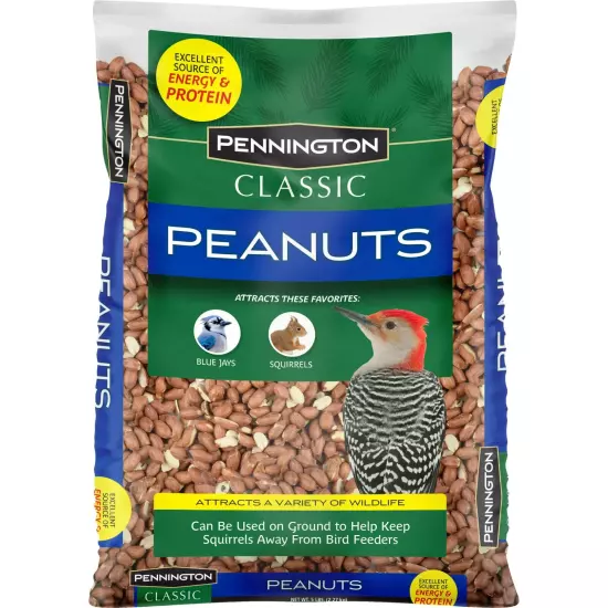 Pennington Shelled Peanuts Wildlife and Wild Bird Food, 5 lb. Bag, 1 Pack, Dry