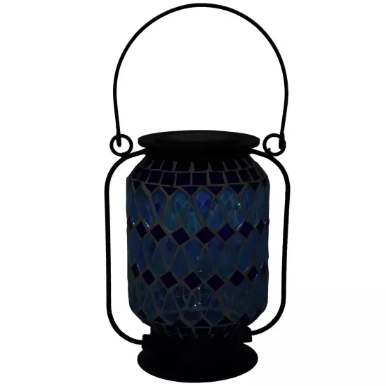 Cool Blue Mosaic Glass Outdoor Solar LED Lantern - 8 in by Sunnydaze